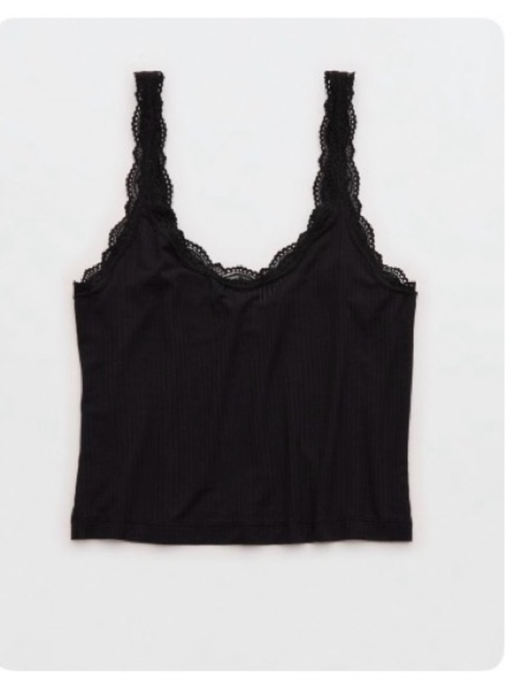 aerie Black Lace-Trim Ribbed Tank